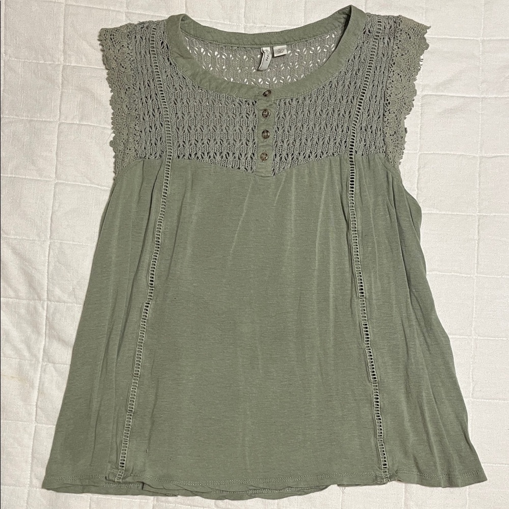 Stylish Olive Crochet Detail Blouse